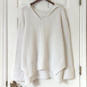 Anthropologie Oversized Chunky Ribbed Knit Hooded Pullover Sweater Size XL